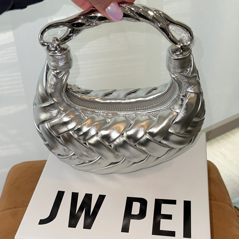 JW PEI Metallic Silver Braided Shoulder Bag